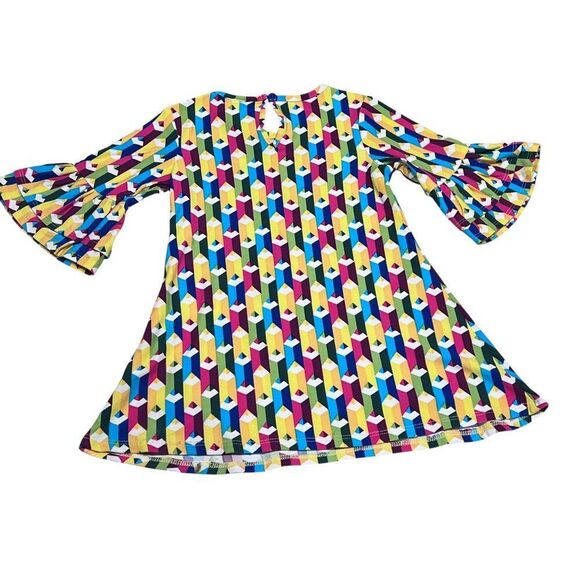 Rare Editions Back To School Colored Pencil Bell Sleeve Dress Size 2T - Picture 4 of 4